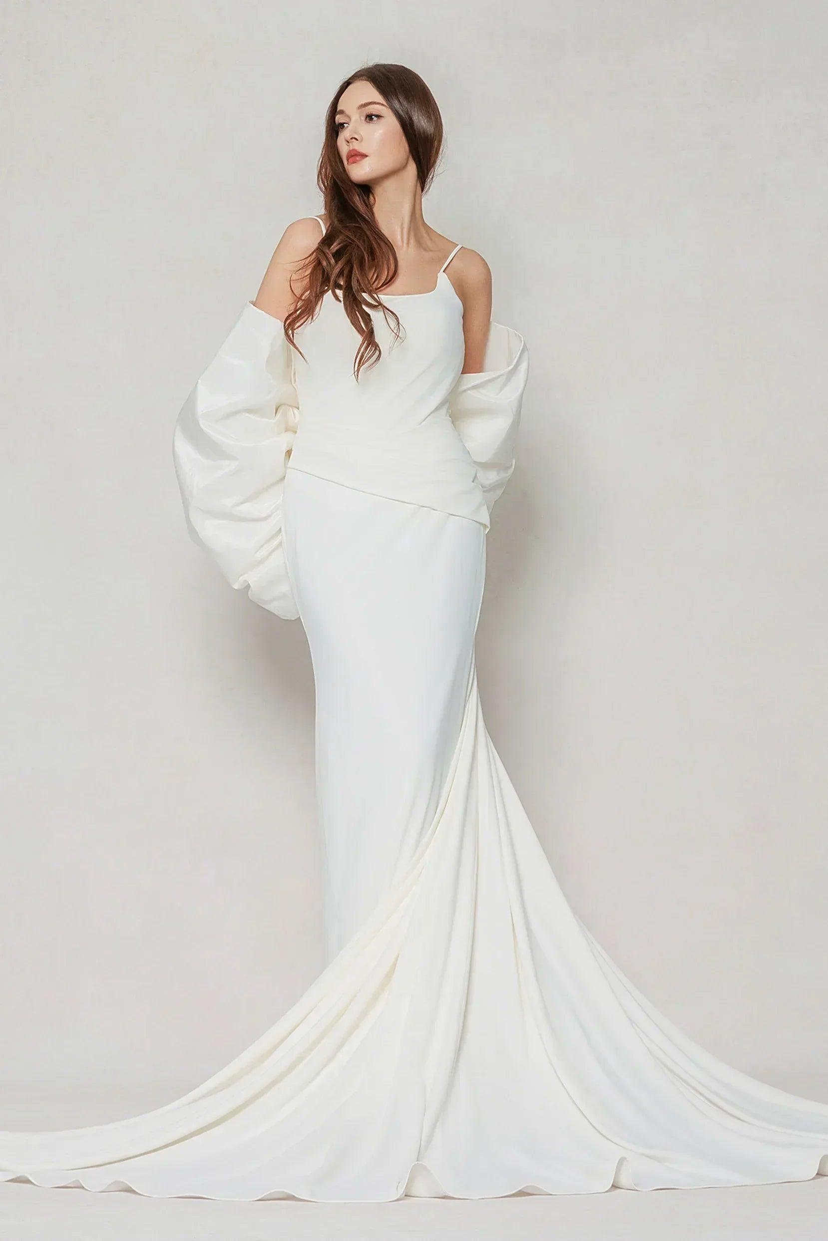 Trumpet-Mermaid Sweep-Brush Train Stretch Satin Wedding Dress CW3594 - COCOMELODY